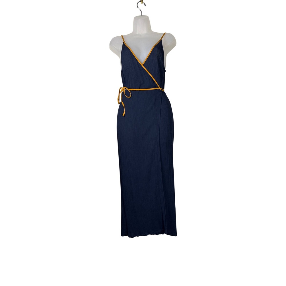 Oak + Fort Dress XS Wrap strappy navy blue minimal coquette softgirl chic